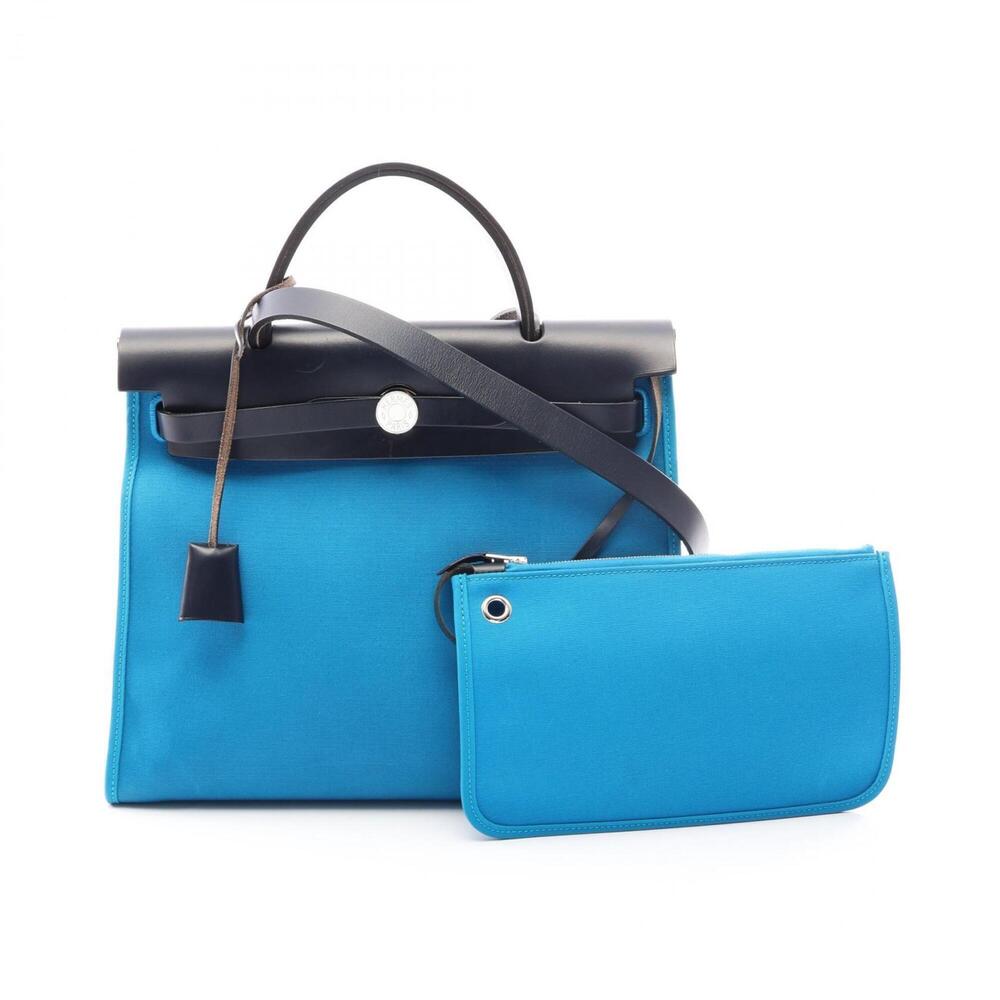 Hermes Herbag Zip PM 2-Way Handbag, Canvas Leather Toile Officier Vache Hunte...